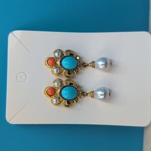 Ben-Amun Goldtone Turquoise Pearly Dangling Earrings